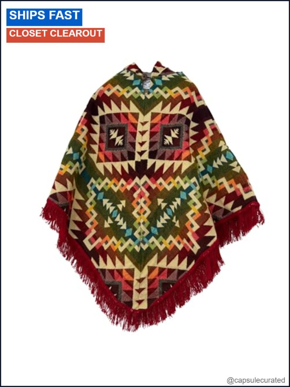 Wool Poncho Women Lightweight Triangular Wrap Geometric Pull On